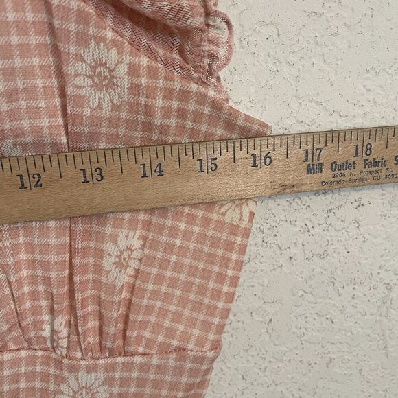 Y2K No Boundaries Pink Gingham Babydoll Dress Floral Milkmaid Cottagecore Size L - Picture 8 of 9